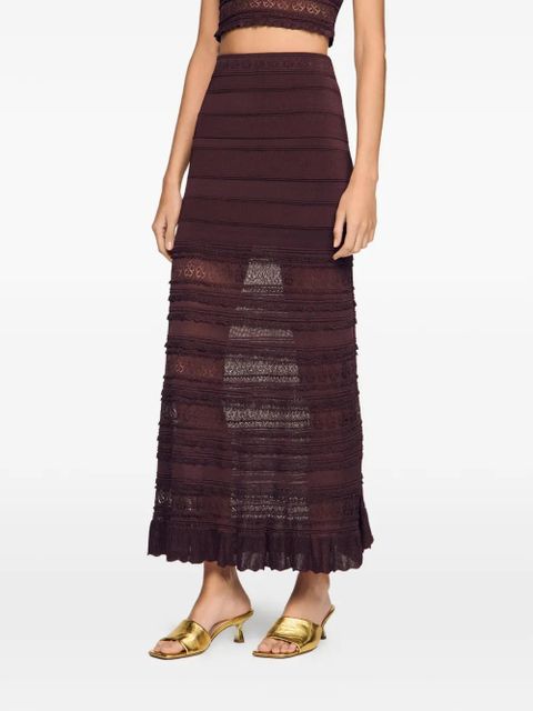 SANDRO ruffled knitted maxi skirt - Brown
