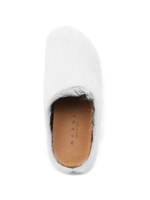 Marni hair-calfskin mules - White