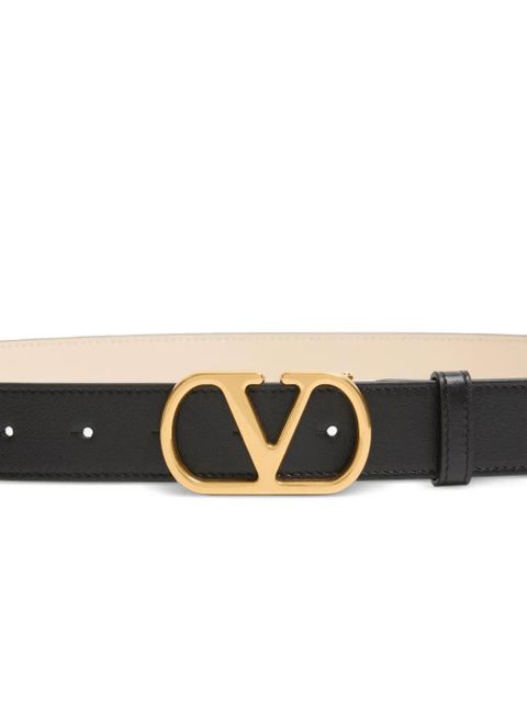 Valentino Garavani VLogo Signature reversible shiny calfskin belt - 30mm / 1.2 in. - Neutrals
