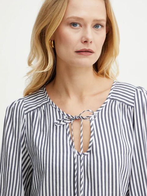 Marella bluzka z domieszką lnu ADDA damska kolor granatowy wzorzysta 2513111044200