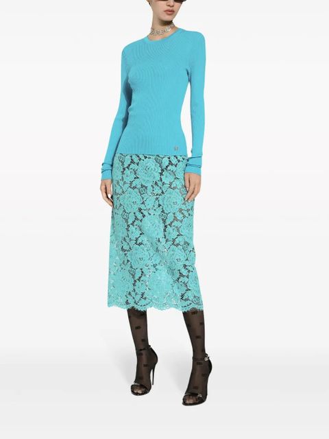 Dolce & Gabbana floral-lace high-waisted midi skirt - Blue