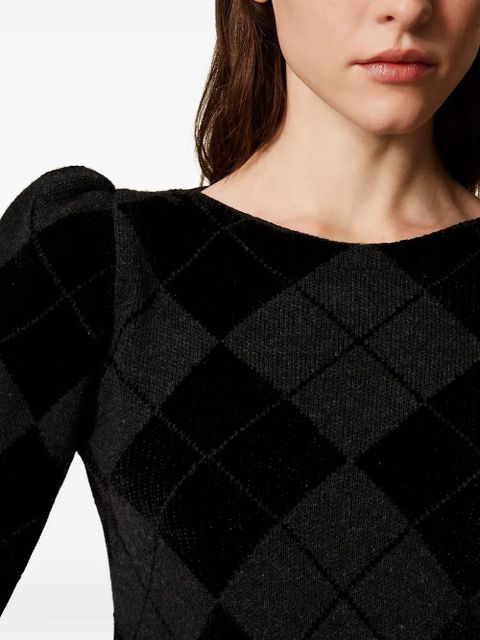 TWINSET puff-sleeve diamond-pattern jumper - Black