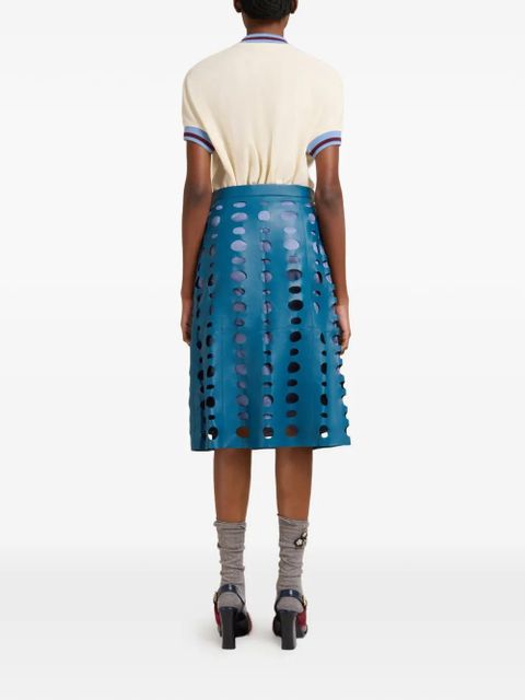 Marni circular cut-outs leather midi skirt - Blue