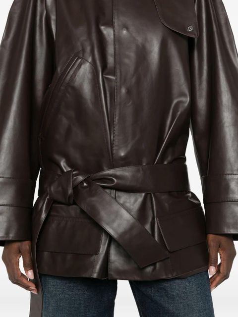 Victoria Beckham belted leather coat - Brown