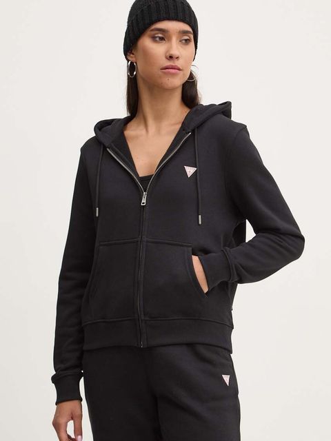 Guess Jeans bluza damska kolor czarny z kapturem gładka W4YQ03 KC811 - zdjęcie produktu nr 1