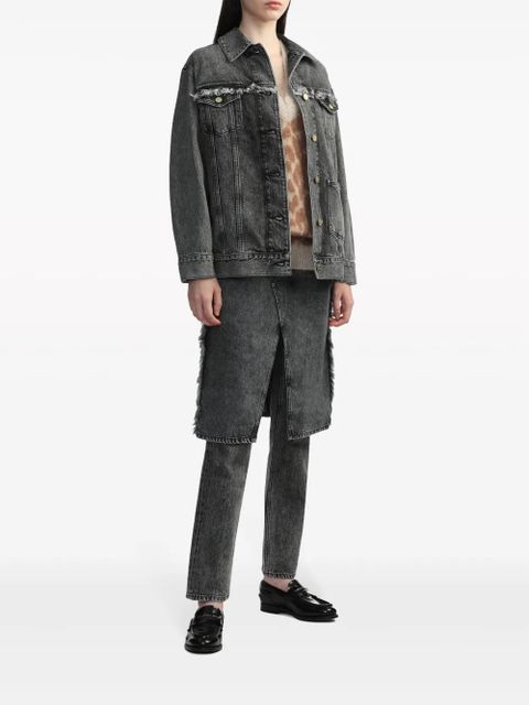 GANNI frayed-detail washed jacket - Black