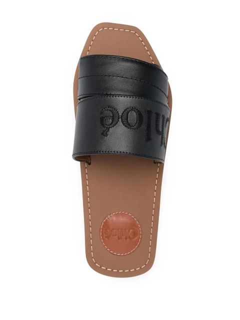 Chloé logo-embroidered leather sandals - Black