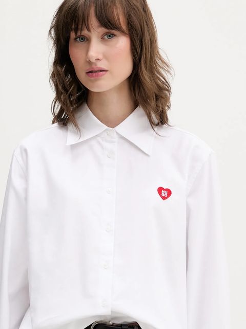 HUGO koszula bawełniana Erselia damska kolor biały regular z kołnierzykiem klasycznym 50556398