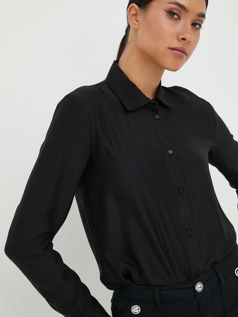Armani Exchange koszula damska kolor czarny regular z kołnierzykiem klasycznym