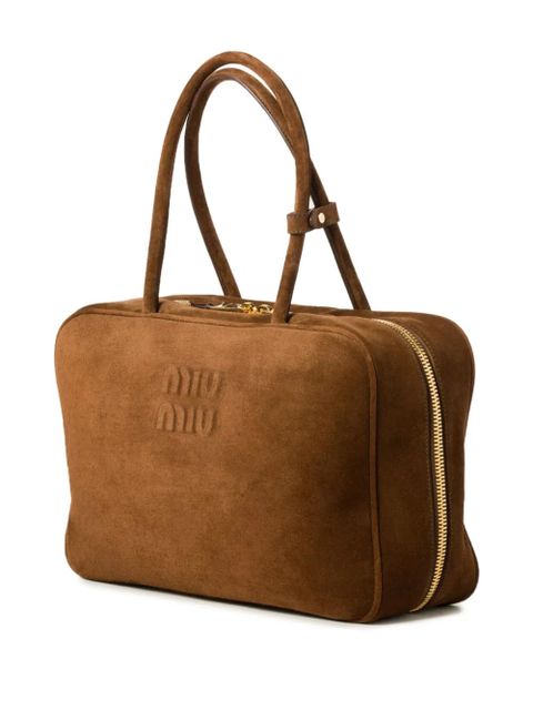Miu Miu Beau logo-debossed suede bag - Brown