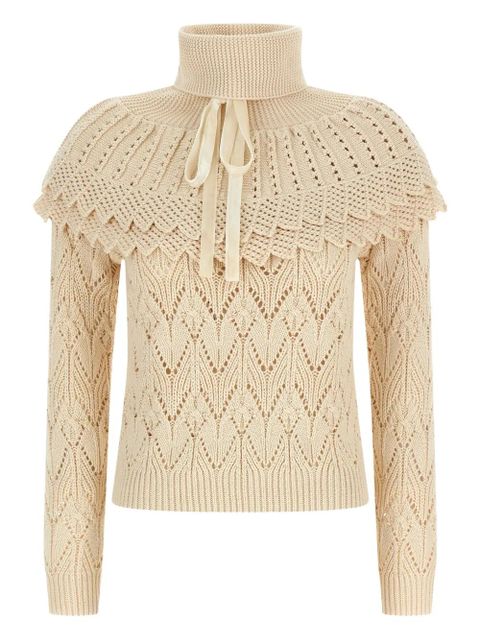 ZIMMERMANN ruffled-collar crocheted sweater - Neutrals - zdjęcie produktu nr 1