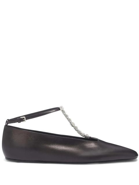 Jil Sander crystal-embellished leather ballerina shoes - Black - zdjęcie produktu nr 1