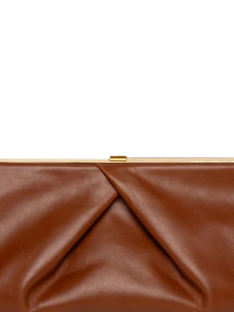 DRIES VAN NOTEN medium pleated-detail leather clutch bag - Brown