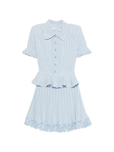 Self-Portrait pointelle peplum knit mini dress - Blue - zdjęcie produktu nr 1