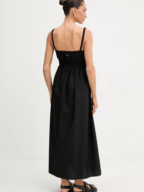 BOSS Orange sukienka bawełniana kolor czarny maxi rozkloszowana 50537919