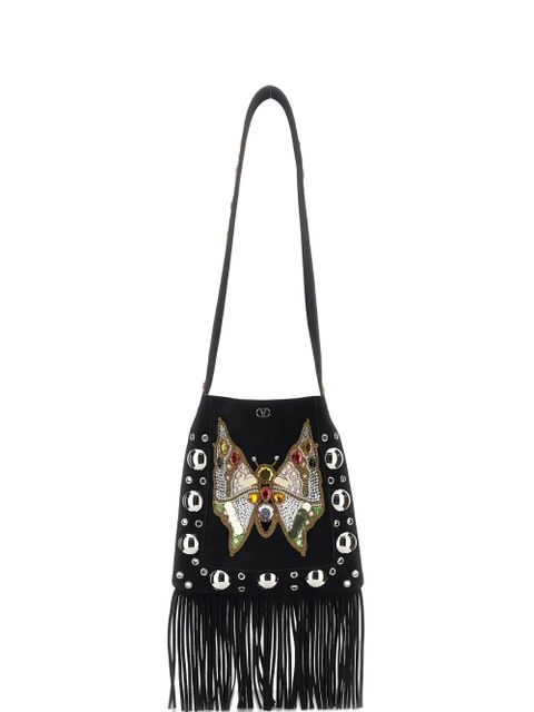 Valentino Garavani eyelet-embelishment fringed-hem shoulder bag - Black