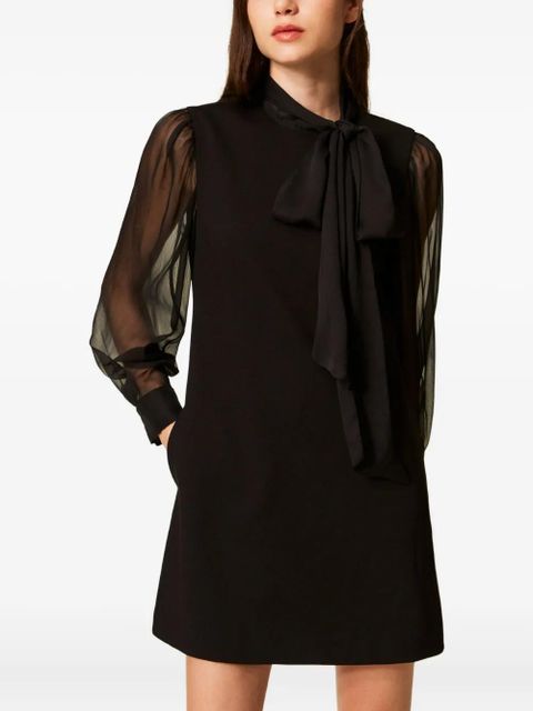 TWINSET bow-neck sheer-sleeve mini dress - Black - zdjęcie produktu nr 2