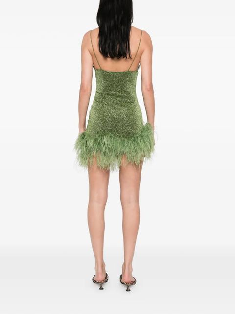 Oséree feather-trim mini dress - Green