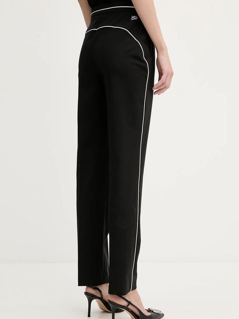 Karl Lagerfeld spodnie z domieszką wełny damskie kolor czarny proste high waist A3W10094