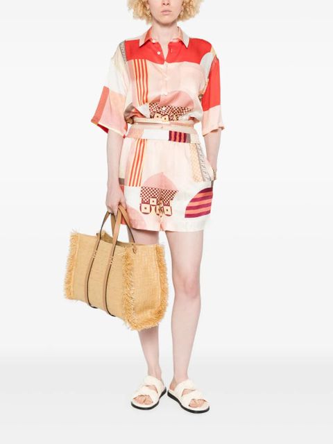 FENDI patchwork-print silk shorts - Pink