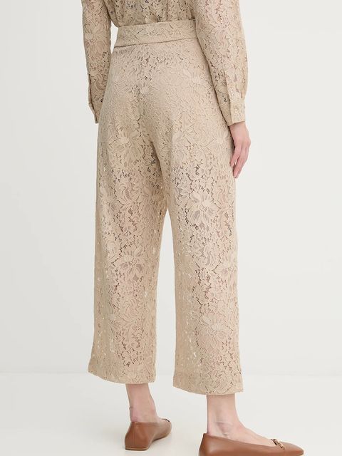 Dkny spodnie damskie kolor beżowy proste high waist DJ5P3081