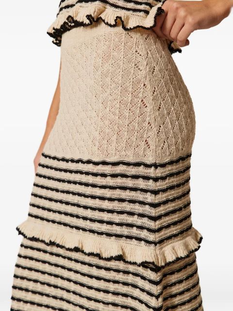 TWINSET striped ruffled maxi skirt - Neutrals