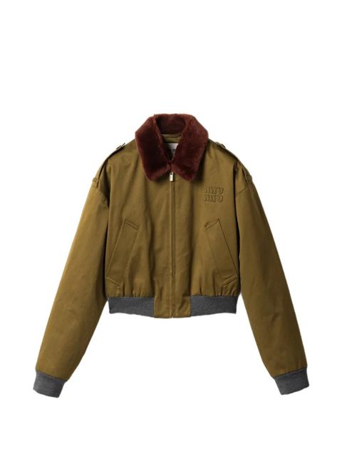 Miu Miu shearling-collar logo bomber jacket - Green - zdjęcie produktu nr 1