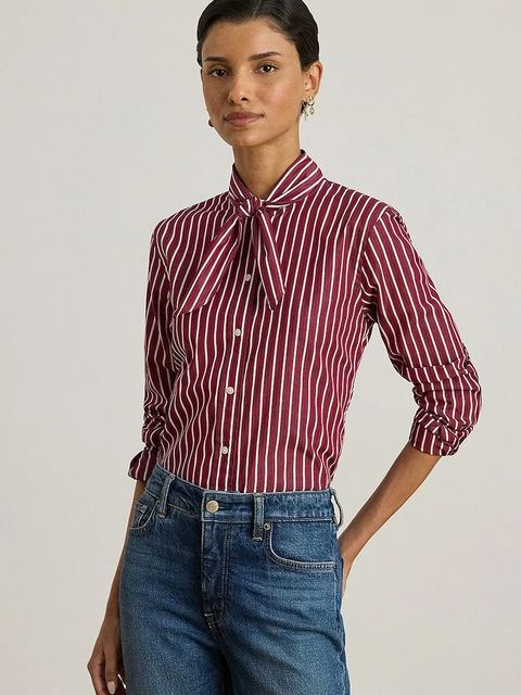 Lauren Ralph Lauren koszula bawełniana damska kolor czerwony regular z wiązanym dekoltem 200P03515 - zdjęcie produktu nr 1