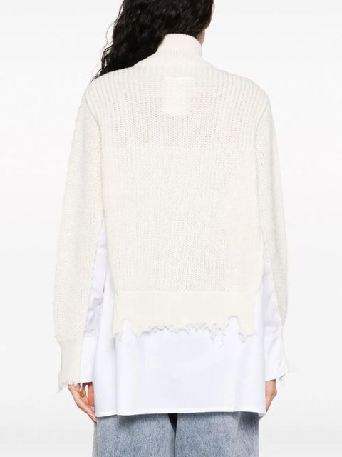 MM6 Maison Margiela distressed-finish shirt-underlayer jumper - White