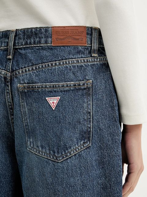 Guess Jeans szorty jeansowe damskie kolor niebieski gładkie high waist W5YD1D D5R22