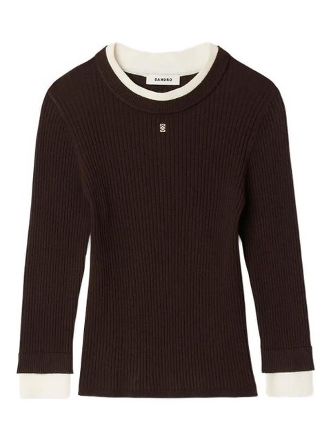 SANDRO ribbed round-neck top - Brown - zdjęcie produktu nr 1