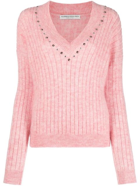 Alessandra Rich stud-embellished ribbed jumper - Pink - zdjęcie produktu nr 1