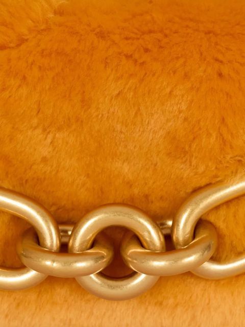Balmain mini Sync shearling chain tote bag - Orange