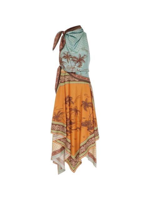 ALEMAIS Alberta graphic-print handkerchief-hem midi dress - Orange - zdjęcie produktu nr 1