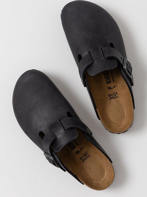 Birkenstock klapki skórzane Boston damskie kolor czarny 59463