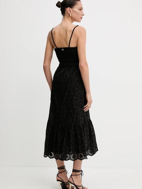 Twinset sukienka bawełniana kolor czarny midi rozkloszowana 251TT2361