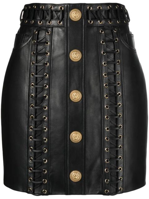 Balmain eyelet-embellished buttoned leather miniskirt - Black - zdjęcie produktu nr 1