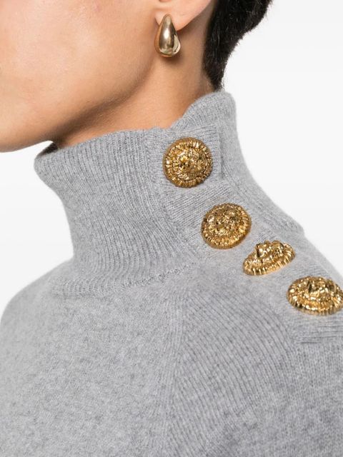 Balmain high-collar button-detail sweater - Grey