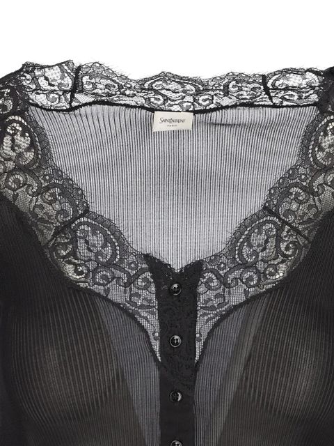 Saint Laurent lace-trim ribbed cardigan - Black