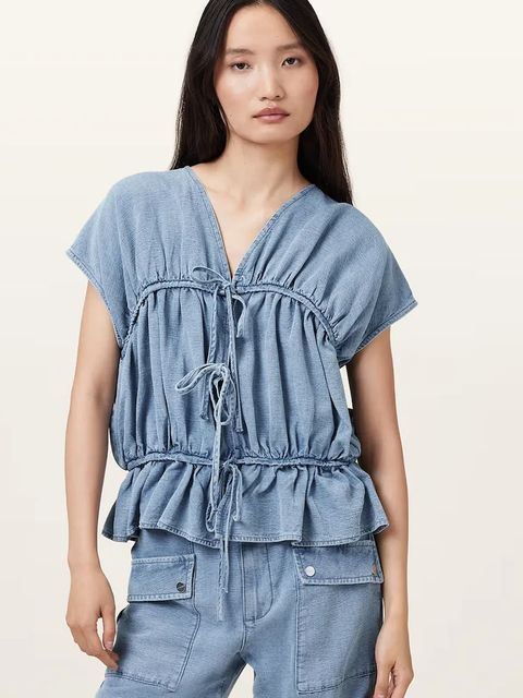 AllSaints bluzka REMY damska kolor niebieski W093PC - zdjęcie produktu nr 1