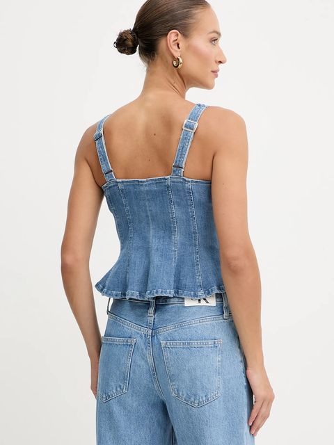 Guess top jeansowy ANIKA kolor niebieski gładka W5YH0Z D4LU0