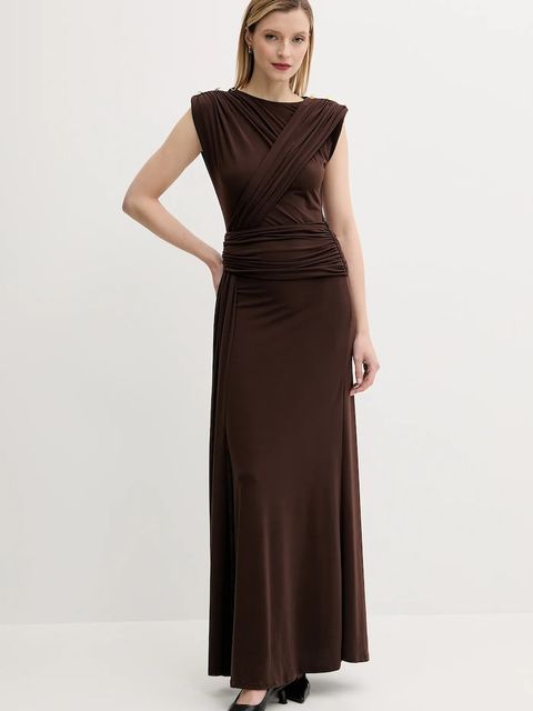 Answear.LAB sukienka kolor brązowy maxi prosta