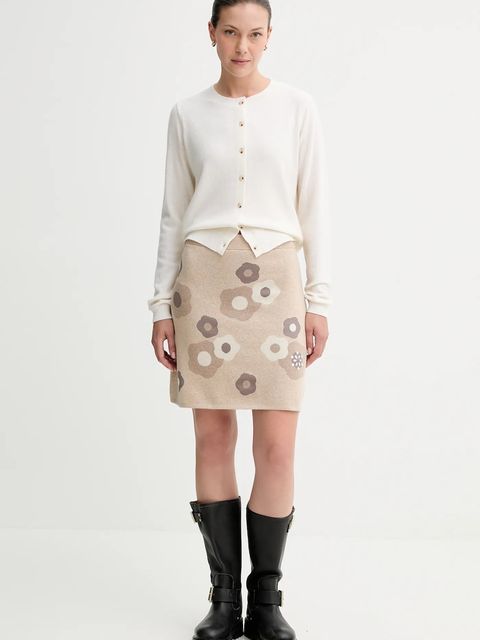 Kenzo spódnica z wełną kolor beżowy mini rozkloszowana FF62JU6003CR