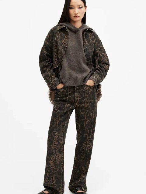 AllSaints bluza wełniana INES kolor brązowy z kapturem gładka W074KB