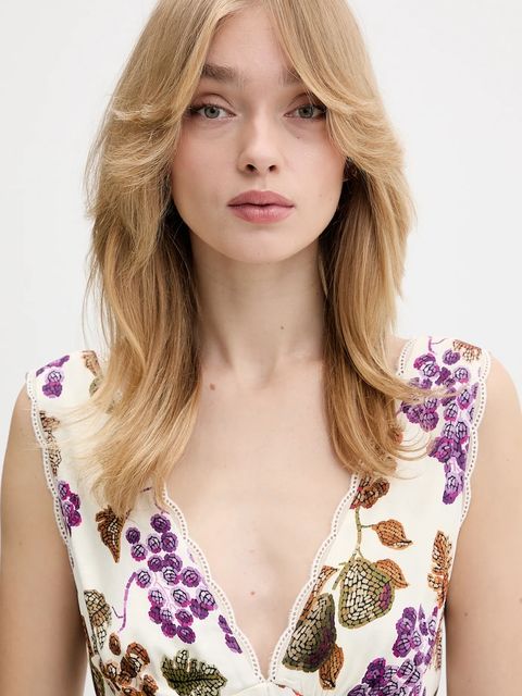 Farm Rio sukienka kolor beżowy midi rozkloszowana 344591