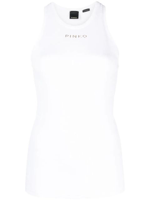 PINKO logo-print ribbed tank top - White - zdjęcie produktu nr 1