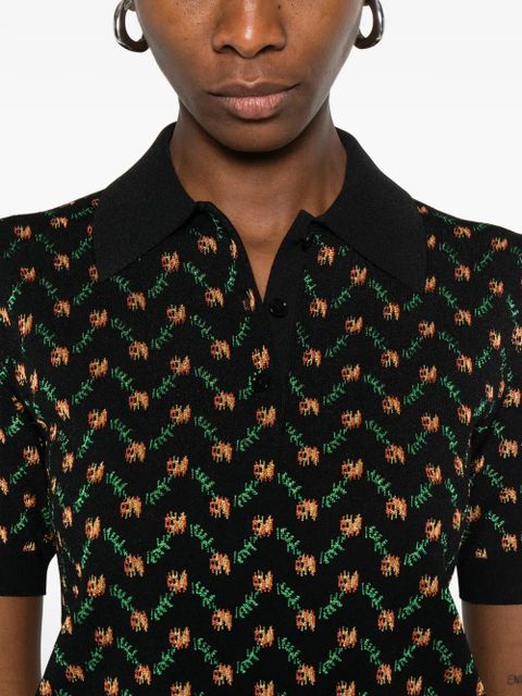 Alexander McQueen floral-micro polo top - Black