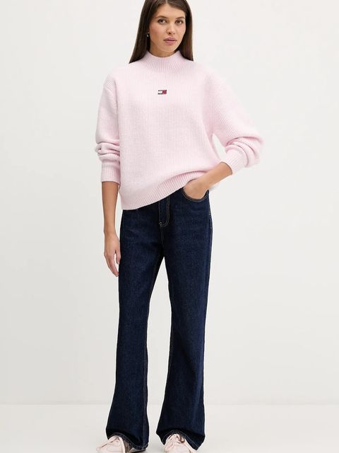 Tommy Jeans sweter z domieszką wełny damski kolor różowy z półgolfem DW0DW22109 - zdjęcie produktu nr 2