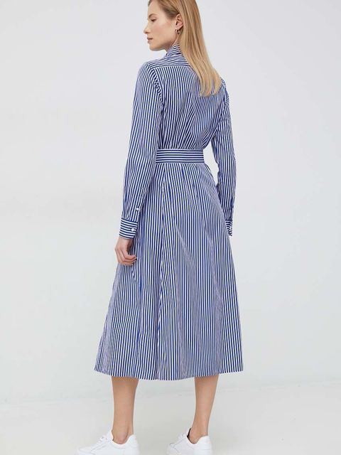 Polo Ralph Lauren sukienka bawełniana kolor niebieski midi rozkloszowana