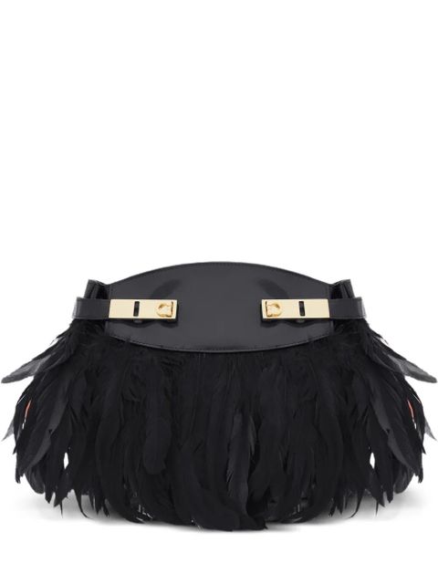 Ferragamo Hug feather-trimmed cross body bag - Black - zdjęcie produktu nr 1